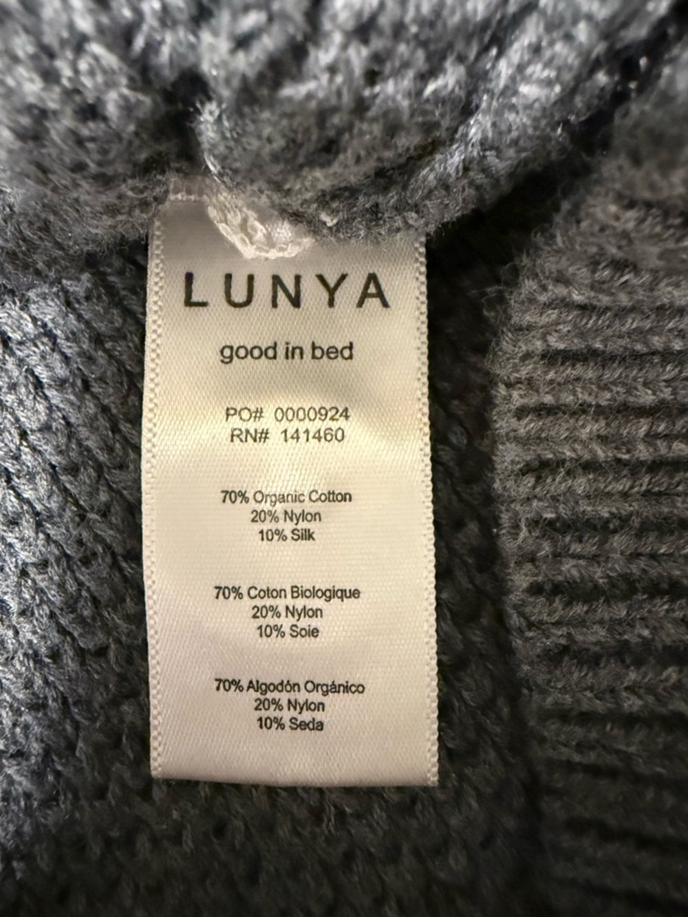 Lunya Cozy Cotton Silk Henley Sweater Gray Waffle Knit Oversized L XL NWOT - Picture 7 of 8